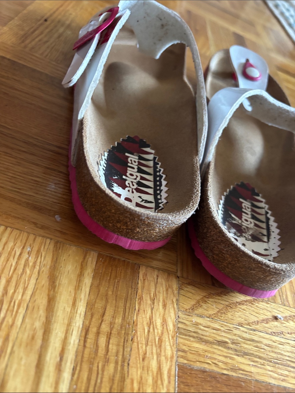 51. Desigual White and Red Buckle Thong Sandals - Picture 3 of 7